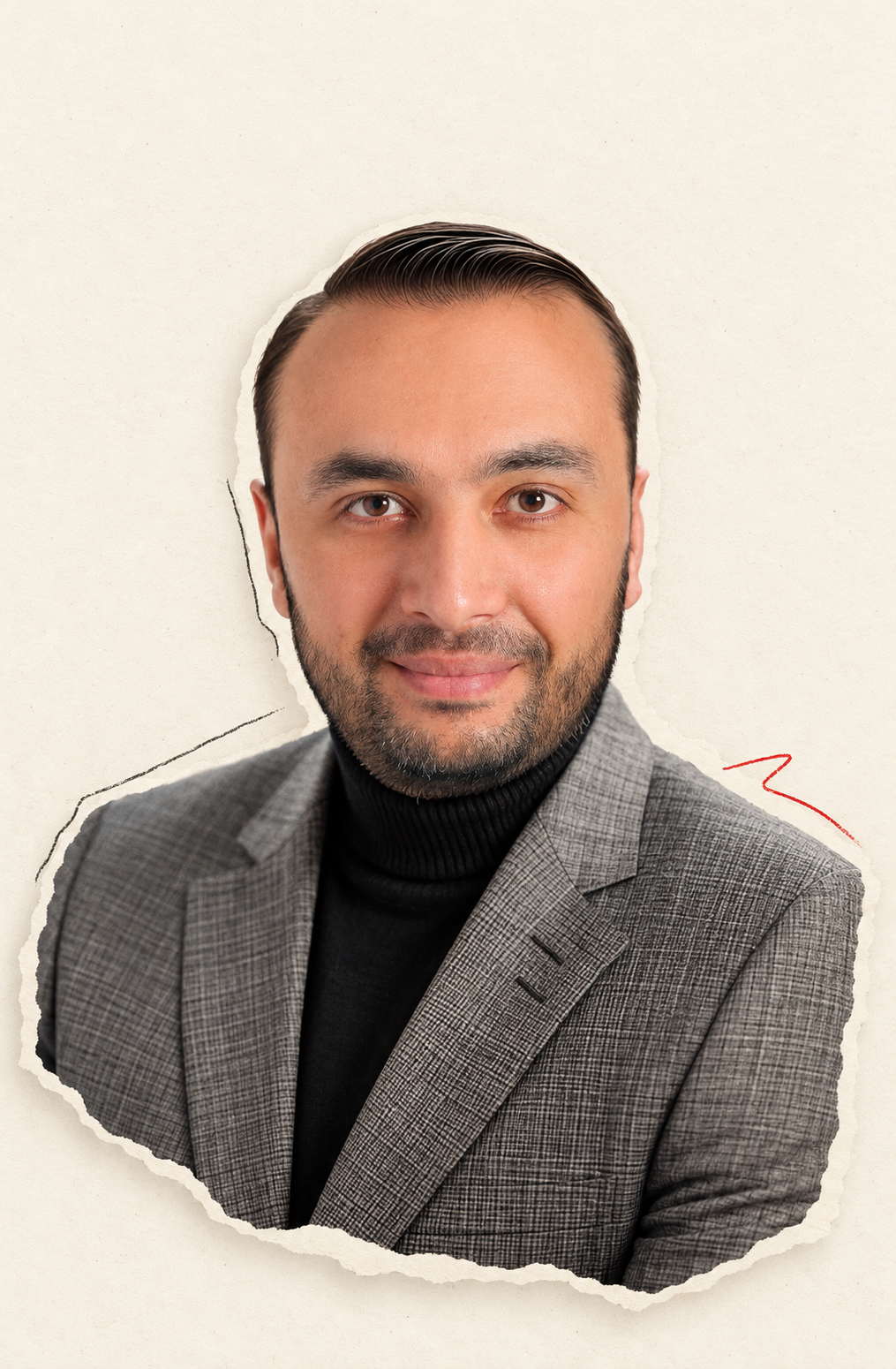 صورة فادي سنجقية على ورق كريمي ممزّك